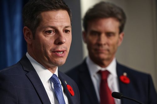 MIKE DEAL / WINNIPEG FREE PRESS
Mayor Brian Bowman says he will be nominating the appointment of Councillor Kevin Klein as Chair of the Winnipeg Police Board replacing outgoing Chair David Asper whose term expires at the end of December. 
181109 - Friday, November 9, 2018