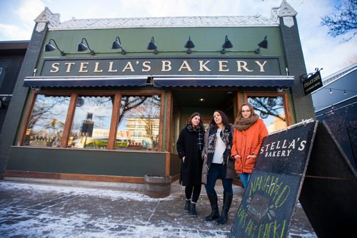 MIKAELA MACKENZIE / WINNIPEG FREE PRESS
Christina Hajjar (left), Amanda Murdock, and Kelsey Wade pose by Stella's on Sherbrook in Winnipeg on Friday, Nov. 9, 2018. The three of them are speaking out about a workplace culture of harassment at the popular Winnipeg restaurant.
Winnipeg Free Press 2018.