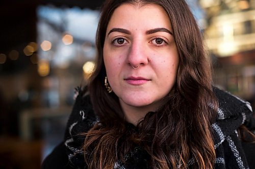 MIKAELA MACKENZIE / WINNIPEG FREE PRESS
Christina Hajjar poses by Stella's on Sherbrook in Winnipeg on Friday, Nov. 9, 2018. The three of them are speaking out about a workplace culture of harassment at the popular Winnipeg restaurant.
Winnipeg Free Press 2018.