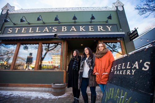 MIKAELA MACKENZIE / WINNIPEG FREE PRESS
Christina Hajjar (left), Amanda Murdock, and Kelsey Wade pose by Stella's on Sherbrook in Winnipeg on Friday, Nov. 9, 2018. The three of them are speaking out about a workplace culture of harassment at the popular Winnipeg restaurant.
Winnipeg Free Press 2018.