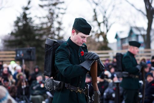 MIKAELA MACKENZIE / WINNIPEG FREE PRESS
The Royal Winnipeg Rifles host a 135th anniversary commemoration service and unveiling of the Legacy Stone Project at Vimy Ridge Memorial Park  in Winnipeg on Saturday, Nov. 10, 2018. 
Winnipeg Free Press 2018.