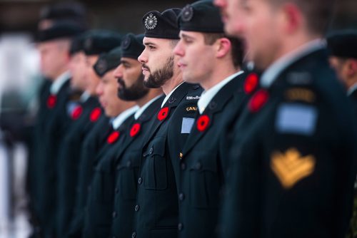 MIKAELA MACKENZIE / WINNIPEG FREE PRESS
The Royal Winnipeg Rifles host a 135th anniversary commemoration service and unveiling of the Legacy Stone Project at Vimy Ridge Memorial Park  in Winnipeg on Saturday, Nov. 10, 2018. 
Winnipeg Free Press 2018.