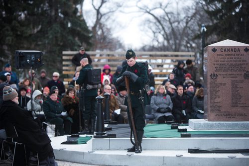 MIKAELA MACKENZIE / WINNIPEG FREE PRESS
The Royal Winnipeg Rifles host a 135th anniversary commemoration service and unveiling of the Legacy Stone Project at Vimy Ridge Memorial Park  in Winnipeg on Saturday, Nov. 10, 2018. 
Winnipeg Free Press 2018.