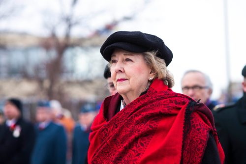 MIKAELA MACKENZIE / WINNIPEG FREE PRESS
Lieutenant Governor Janice Filmon at the135th anniversary commemoration service of the Royal Winnipeg Rifles and unveiling of the Legacy Stone Project at Vimy Ridge Memorial Park  in Winnipeg on Saturday, Nov. 10, 2018. 
Winnipeg Free Press 2018.