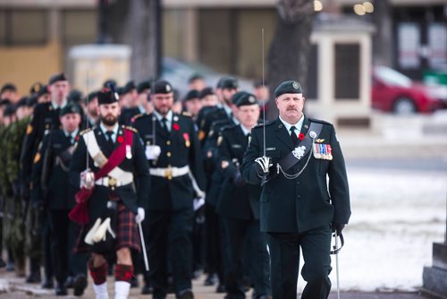 MIKAELA MACKENZIE / WINNIPEG FREE PRESS
The Royal Winnipeg Rifles host a 135th anniversary commemoration service and unveiling of the Legacy Stone Project at Vimy Ridge Memorial Park  in Winnipeg on Saturday, Nov. 10, 2018. 
Winnipeg Free Press 2018.