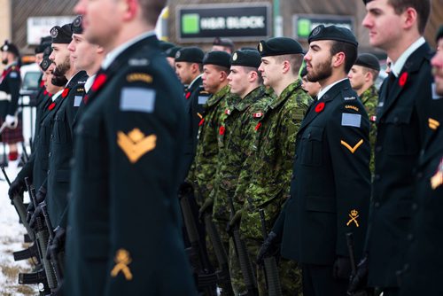 MIKAELA MACKENZIE / WINNIPEG FREE PRESS
The Royal Winnipeg Rifles host a 135th anniversary commemoration service and unveiling of the Legacy Stone Project at Vimy Ridge Memorial Park  in Winnipeg on Saturday, Nov. 10, 2018. 
Winnipeg Free Press 2018.