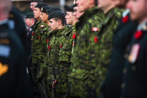 MIKAELA MACKENZIE / WINNIPEG FREE PRESS
The Royal Winnipeg Rifles host a 135th anniversary commemoration service and unveiling of the Legacy Stone Project at Vimy Ridge Memorial Park  in Winnipeg on Saturday, Nov. 10, 2018. 
Winnipeg Free Press 2018.