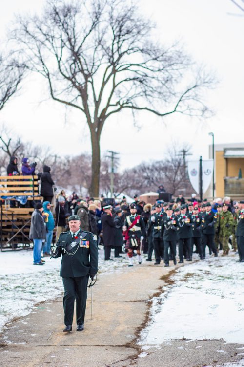 MIKAELA MACKENZIE / WINNIPEG FREE PRESS
The Royal Winnipeg Rifles host a 135th anniversary commemoration service and unveiling of the Legacy Stone Project at Vimy Ridge Memorial Park  in Winnipeg on Saturday, Nov. 10, 2018. 
Winnipeg Free Press 2018.