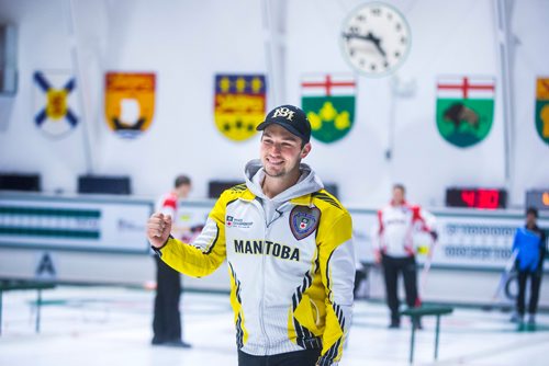 MIKAELA MACKENZIE / WINNIPEG FREE PRESS
Manitoba team skip Colin Kurz celebrates their win at the Fort Rouge Curling Club in Winnipeg on Saturday, Nov. 10, 2018. 
Winnipeg Free Press 2018.