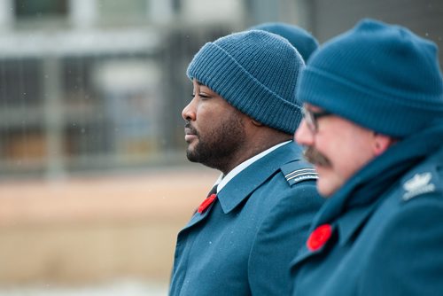 Mike Sudoma / Winnipeg Free Press
Soldiers stand at attention, awaiting to depart towards Sunday morning's Remembrance Day service at Bruce Park. November 11, 2018