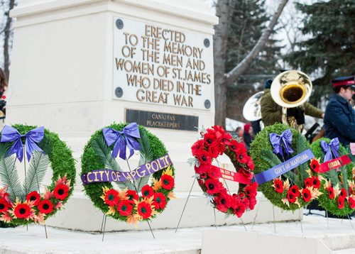 Mike Sudoma / Winnipeg Free Press
Wreaths laid on the Canadian Peacekeepers memorial in Bruce Park during Sunday morning's Remembrance Day service. November 11, 2018