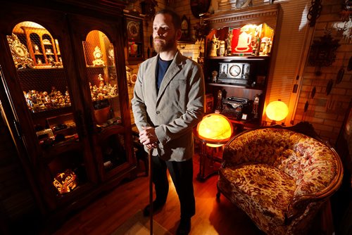 JOHN WOODS / WINNIPEG FREE PRESS
Murray Beilby is photographed with some of his clock collection Tuesday, November 12, 2018.