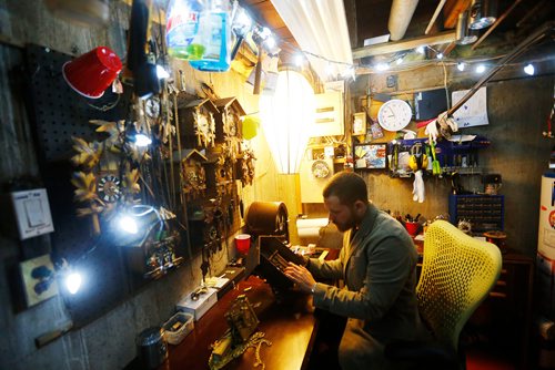 JOHN WOODS / WINNIPEG FREE PRESS
Murray Beilby is photographed with some of his clock collection Tuesday, November 12, 2018.