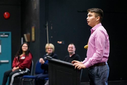 MIKAELA MACKENZIE / WINNIPEG FREE PRESS
Raeden Bricklin, student, talks about the Build From Within program at St. John's High School in Winnipeg on Tuesday, Nov. 13, 2018. 
Winnipeg Free Press 2018.