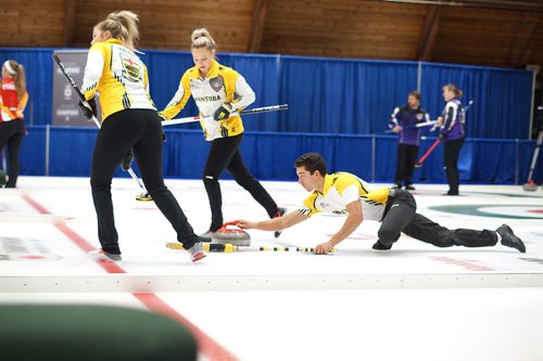Canstar Community News Nov. 7, 2018 - Team Manitoba from Assiniboine Memorial Curling Club competes against Newfound Land in the Canadian Mixed Curling Championship held at Fort Rouge Curling Club. (DANIELLE DA SILVA/SOUWESTER/CANSTAR)