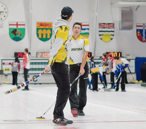 Canstar Community News Nov. 7, 2018 - Team Manitoba from Assiniboine Memorial Curling Club competes against Newfound Land in the Canadian Mixed Curling Championship held at Fort Rouge Curling Club. (DANIELLE DA SILVA/SOUWESTER/CANSTAR)