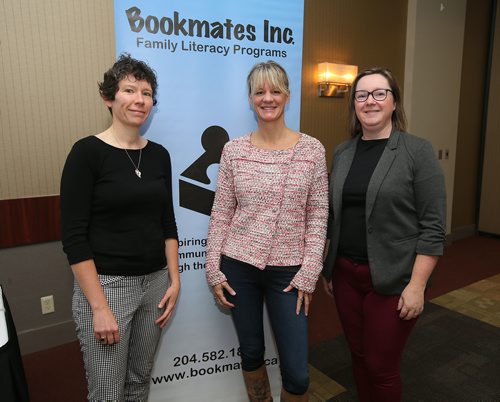 JASON HALSTEAD / WINNIPEG FREE PRESS

L-R: Kerry Ryan (Winnipeg Foundation), guest speaker Joanne Kelly (journalism instructor, Red River College) and Megan Tate (Winnipeg Foundation) at the eighth annual Breakfast with Bookmates event on Oct. 10, 2018 at the Viscount Gort Hotel. (See Social Page)