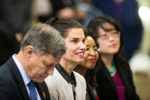 MIKAELA MACKENZIE / WINNIPEG FREE PRESS
Kirsty Duncan, Minister of Science and Sport, listens before announcing national investments in the Canada Research Chairs Program at the University of Manitoba in Winnipeg on Wednesday, Nov. 14, 2018. 
Winnipeg Free Press 2018.