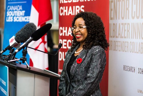 MIKAELA MACKENZIE / WINNIPEG FREE PRESS
Trust Beta, Canada Research Chair, speaks after an announcement about national investments in the Canada Research Chairs Program was made at the University of Manitoba in Winnipeg on Wednesday, Nov. 14, 2018. 
Winnipeg Free Press 2018.