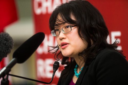 MIKAELA MACKENZIE / WINNIPEG FREE PRESS
Nancy Kang, Canada Research Chair, speaks after an announcement about national investments in the Canada Research Chairs Program was made at the University of Manitoba in Winnipeg on Wednesday, Nov. 14, 2018. 
Winnipeg Free Press 2018.