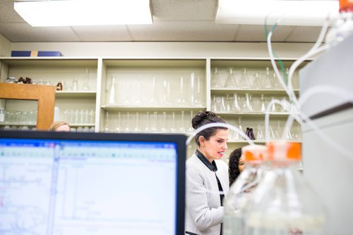 MIKAELA MACKENZIE / WINNIPEG FREE PRESS
Kirsty Duncan, Minister of Science and Sport, gets a tour of Trust Beta's grains lab after announcing national investments in the Canada Research Chairs Program at the University of Manitoba in Winnipeg on Wednesday, Nov. 14, 2018. 
Winnipeg Free Press 2018.