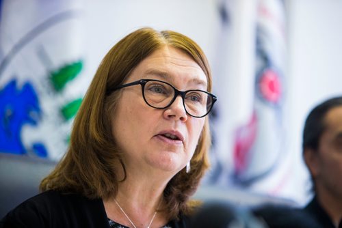 MIKAELA MACKENZIE / WINNIPEG FREE PRESS
Jane Philpott, Minister of Indigenous Services, alongside chiefs from the communities, announces investments in new and renovated schools in Winnipeg on Friday, Nov. 16, 2018. 
Winnipeg Free Press 2018.