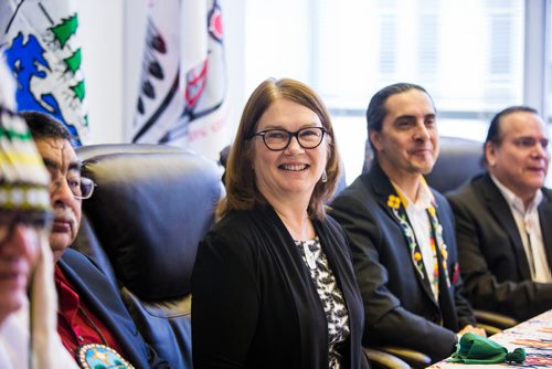 MIKAELA MACKENZIE / WINNIPEG FREE PRESS
Jane Philpott, Minister of Indigenous Services, alongside chiefs from the communities, announces investments in new and renovated schools in Winnipeg on Friday, Nov. 16, 2018. 
Winnipeg Free Press 2018.