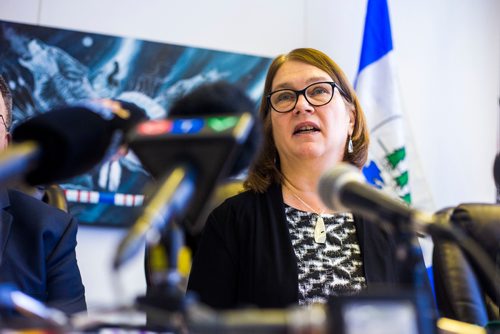 MIKAELA MACKENZIE / WINNIPEG FREE PRESS
Jane Philpott, Minister of Indigenous Services, alongside chiefs from the communities, announces investments in new and renovated schools in Winnipeg on Friday, Nov. 16, 2018. 
Winnipeg Free Press 2018.