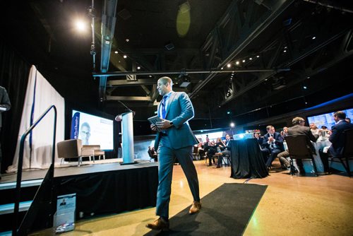 MIKAELA MACKENZIE / WINNIPEG FREE PRESS
Joseph Okpaku, VP of Public Policy at Lyft, speaks at a Winnipeg Chamber of Commerce event at the Canadian Museum for Human Rights in Winnipeg on Monday, Nov. 19, 2018.
Winnipeg Free Press 2018.