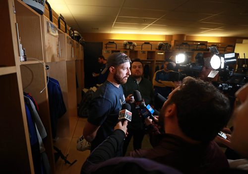 RUTH BONNEVILLE / WINNIPEG FREE PRESS

Winnipeg Blue Bombers QB Matt Nichols answers questions from the media in the locker room Monday.


 Nov 19th, 2018
