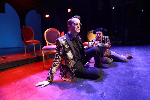 RUTH BONNEVILLE / WINNIPEG FREE PRESS

ENT

MB Operas Don Giovanni on stage rehearsal shots at the Centennial Concert Hall, Tuesday.  
Daniel Okulitch playing Don Giovanni (gold jacket) and Stephen Hegedus, playing Leprrello.  


Holly Harris story. 

 Nov 20th, 2018