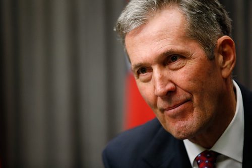 Manitoba premier Brian Pallister speaks to media after the reading of the throne speech at  the Manitoba Legislature in Winnipeg, Tuesday, November 20, 2018.   THE CANADIAN PRESS/John Woods