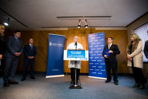 MIKAELA MACKENZIE / WINNIPEG FREE PRESS
Dr. Jack McPherson, Wait Times Reduction Task Force, speaks at an announcement for increased funding for hip, knee, and cataract procedures at Concordia Hospital in Winnipeg on Thursday, Nov. 22, 2018.
Winnipeg Free Press 2018.