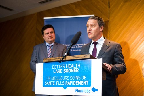 MIKAELA MACKENZIE / WINNIPEG FREE PRESS
Seniors and Active Living Minister Cameron Friesen announces increased funding for hip, knee, and cataract procedures at Concordia Hospital in Winnipeg on Thursday, Nov. 22, 2018.
Winnipeg Free Press 2018.