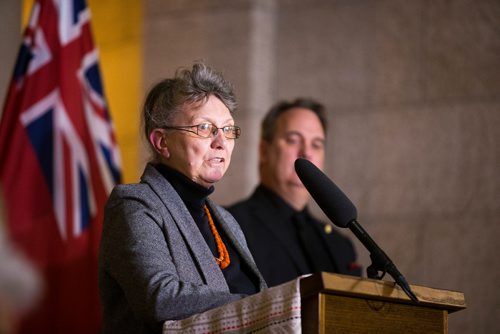MIKAELA MACKENZIE / WINNIPEG FREE PRESS
President of the Ukrainian Canadian Congress of Manitoba, Joanne Lewandosky, speaks at a gathering to commemorate the 85th anniversary of the end of the Holodomor, a famine genocide that claimed millions of lives in Ukraine between 1932 and 1933, at the Manitoba Legislative Building in Winnipeg on Thursday, Nov. 22, 2018.
Winnipeg Free Press 2018.