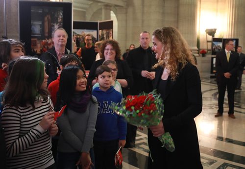 RUTH BONNEVILLE / WINNIPEG FREE PRESS


Julie Payette, Governor General of Canada, greets students from Balmoral Hall and Fort Rouge School in the Rotunda at the Manitoba Legislative Building during her official welcoming ceremony on Monday.


 Nov 26th, 2018