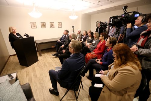TREVOR HAGAN / WINNIPEG FREE PRESS
Wilma Derksen speaking at the opening of Candace House, a refuge for victims and survivors of violent crimes, Monday, November 26, 2018.