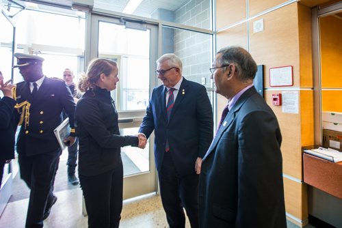 MIKAELA MACKENZIE / WINNIPEG FREE PRESS
Governor General Julie Payette shakes the university president David Barnard's hand before touring labs at the Richardson Centre for Functional Foods and Nutraceuticals at the University of Manitoba in Winnipeg on Monday, Nov. 26, 2018.
Winnipeg Free Press 2018.