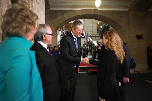 RUTH BONNEVILLE / WINNIPEG FREE PRESS


Julie Payette, Governor General of Canada, greets Manitoba Premier, Brian Pallister, former premier Gary Filmon and Lieutenant Governor of Manitoba., Janice Filmon, as she walks in the door of the Manitoba Legislative Building during her official welcoming ceremony on Monday.


 Nov 26th, 2018