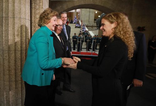 RUTH BONNEVILLE / WINNIPEG FREE PRESS


Julie Payette, Governor General of Canada, greets Lieutenant Governor of Manitoba, Janice Filmon, former premier - Gary Filmon and Manitoba Premier - Brian Pallister, as she walks in the door of the Manitoba Legislative Building during her official welcoming ceremony on Monday.


 Nov 26th, 2018