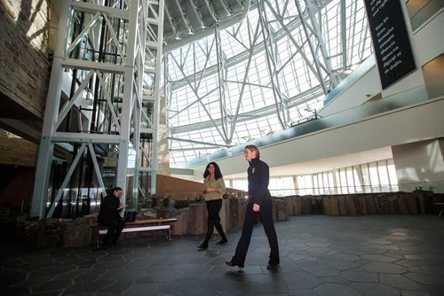MIKE DEAL / WINNIPEG FREE PRESS
Gov. Gen. Julie Payette tours the Canadian Museum for Human Rights (CMHR) with Angela Cassie, vice-president, Public Affairs and Programs, Tuesday morning on her second day of visiting Manitoba. 
181127 - Tuesday, November 27, 2018.