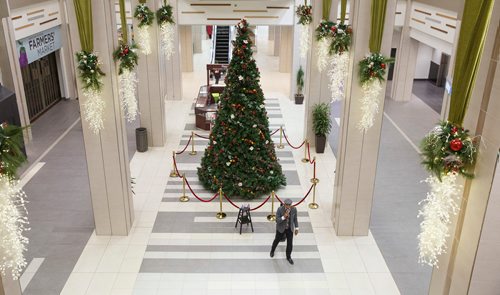 MIKE DEAL / WINNIPEG FREE PRESS
Chad Celaire, in front of the huge tree in Cityplace shopping centre, has for the last three holiday seasons rented out his vocal services, billing himself as The Christmas Singer.
181127 - Tuesday, November 27, 2018.