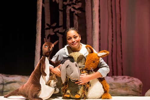 MIKAELA MACKENZIE / WINNIPEG FREE PRESS
Cherissa Richards, who voices Owl, Eeyore, Kanga and Roo, stars in House on Pooh Corner at the Manitoba Theatre for Young People in Winnipeg on Tuesday, Nov. 27, 2018.
Winnipeg Free Press 2018.