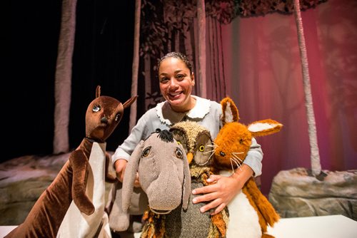 MIKAELA MACKENZIE / WINNIPEG FREE PRESS
Cherissa Richards, who voices Owl, Eeyore, Kanga and Roo, stars in House on Pooh Corner at the Manitoba Theatre for Young People in Winnipeg on Tuesday, Nov. 27, 2018.
Winnipeg Free Press 2018.