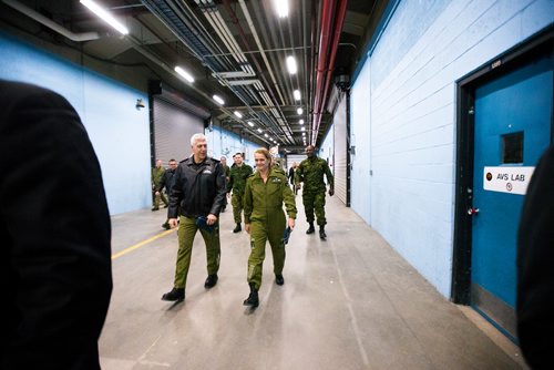 MIKAELA MACKENZIE / WINNIPEG FREE PRESS
Brigadier General Mario Leblanc walks with Governor General Julie Payette on a tour of the Canadian Forces Base 17 Wing in Winnipeg on Tuesday, Nov. 27, 2018.
Winnipeg Free Press 2018.