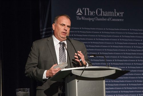 MIKE DEAL / WINNIPEG FREE PRESS
Patrick Witcher, VP of Strategic Partnerships, GrowForce, speaks during the Cannabis and the Workplace conference hosted by The Winnipeg Chamber of Commerce at the RBC Convention Centre Wednesday morning.
181128 - Wednesday, November 28, 2018.