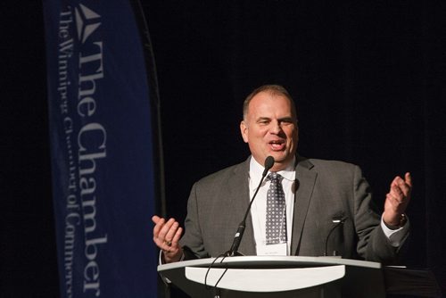 MIKE DEAL / WINNIPEG FREE PRESS
Patrick Witcher, VP of Strategic Partnerships, GrowForce, speaks during the Cannabis and the Workplace conference hosted by The Winnipeg Chamber of Commerce at the RBC Convention Centre Wednesday morning.
181128 - Wednesday, November 28, 2018.