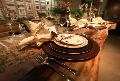 RUTH BONNEVILLE / WINNIPEG FREE PRESS

LOCAL stup - Tablescapes,  

Photo of table by Julie Pedersen Design, titled Vintage Heirloom.  


Tablescapes is a showcase of 15 live edge tables splendidly decorated for the holidays by local interior designers, decorators and home builders and runs from Nov. 29 through Dec. 8 at Blue Moon Furniture with funds raised to support local charities of Winnipeg (Harvest and Willow Place Women and Children's Emergency Shelter). 
 
More info:
The Tablescape art designs can be seen at no charge at Blue Moon Furniture @ 109 Pacific Avenue from Nov 29th to Dec 8th during Blue Moon open  hours: Monday - Friday 11-6, Saturday 11-5 and Sunday 12-5 (Dec 2nd only). Live Edge tables used in the show were provided by Blue Moon Furniture with a percentage of the sales in support of the charities. 

Table Stories, produced by Ayoko Designs aDesigned Magazine and Blue Moon Furniture, is presented in support of Winnipeg Harvest and Willow Place Women and Children's Emergency Shelter. (See press release for more details)

Standup photo 
(One of several photos taken of table displays at  Blue Moon Furniture).  


 Nov 28th, 2018RUTH BONNEVILLE / WINNIPEG FREE PRESS

LOCAL stup - Tablescapes,  

Josephine Pulver, a interior designer with Ayoko Designs, puts the finishing touches on  her table with natural habitat themes for Tablescapes art show, at Blue Moon Furniture, on Wednesday.  

Tablescapes is a showcase of 15 live edge tables splendidly decorated for the holidays by local interior designers, decorators and home builders and runs from Nov. 29 through Dec. 8 at Blue Moon Furniture with funds raised to support local charities of Winnipeg (Harvest and Willow Place Women and Children's Emergency Shelter). 
 
More info:
The Tablescape art designs can be seen at no charge at Blue Moon Furniture @ 109 Pacific Avenue from Nov 29th to Dec 8th during Blue Moon open  hours: Monday - Friday 11-6, Saturday 11-5 and Sunday 12-5 (Dec 2nd only). Live Edge tables used in the show were provided by Blue Moon Furniture with a percentage of the sales in support of the charities. 

Table Stories, produced by Ayoko Designs aDesigned Magazine and Blue Moon Furniture, is presented in support of Winnipeg Harvest and Willow Place Women and Children's Emergency Shelter. (See press release for more details)

Standup photo 
(One of several photos taken of table displays at  Blue Moon Furniture).  


 Nov 28th, 2018