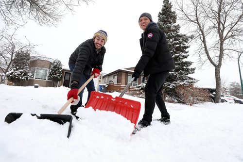 RUTH BONNEVILLE / WINNIPEG FREE PRESS

Biz: U of M business students create snow removal App for clients to have on demand snow removal at their home within 24 hours. 

Alex Shao ( U of M sweatshirt) and Tyrel Praymayer (beard), remove snow from a driveway in St. Norbert Thursday.  Founders name is Buhle Mwanza (not in photo because he was in class).

A team of five Winnipeggers launched OnTheStep, an on-demand snow shovelling app, yesterday (they're calling it "the Uber of snow clearing"). 

For Caitlyn's story on OnTheStep snow clearing app + partnership with Hire-A-Refugee program


Nov 29th, 2018