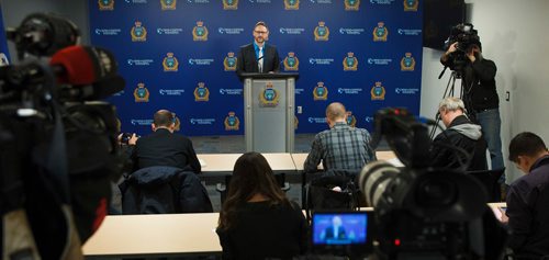 MIKE DEAL / WINNIPEG FREE PRESS
WPS Homicide Detective Wes Rommell announces that the remains found by a hunter on October 27, 2018, in the Rural Municipality of Tache have been identified as Thelma Krull. 
181129 - Thursday, November 29, 2018.